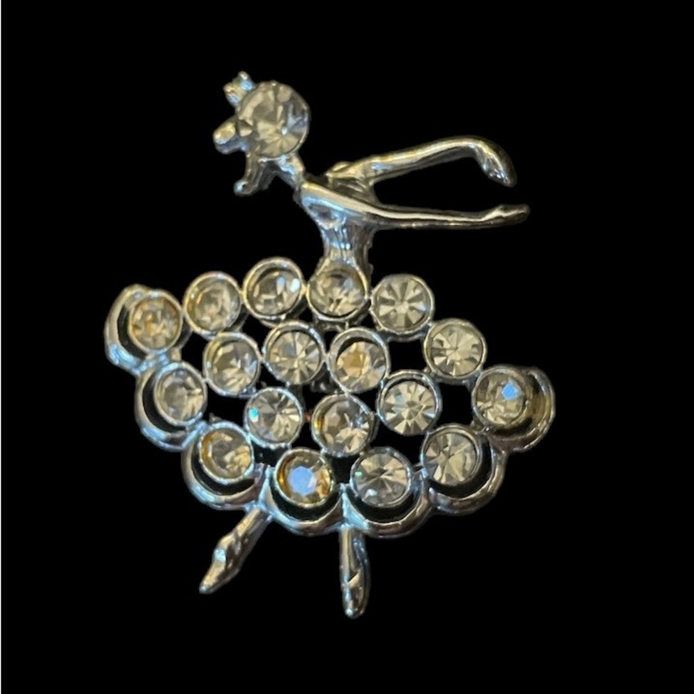 Vintage Ballerina Brooch Silver Tone. with Rhinestones